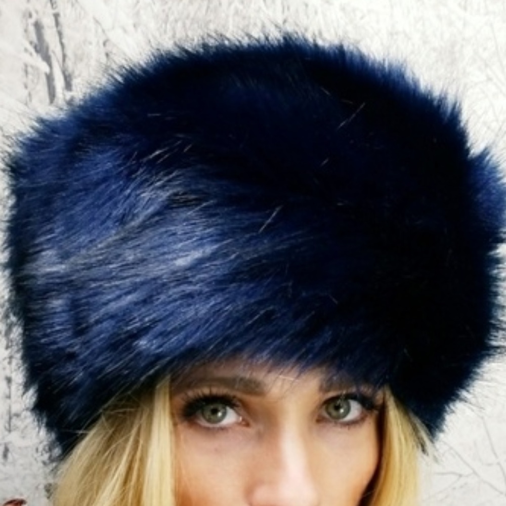 ROYAL BLUE RUSSIAN FAUX FUR HAT - Picture 4 of 4